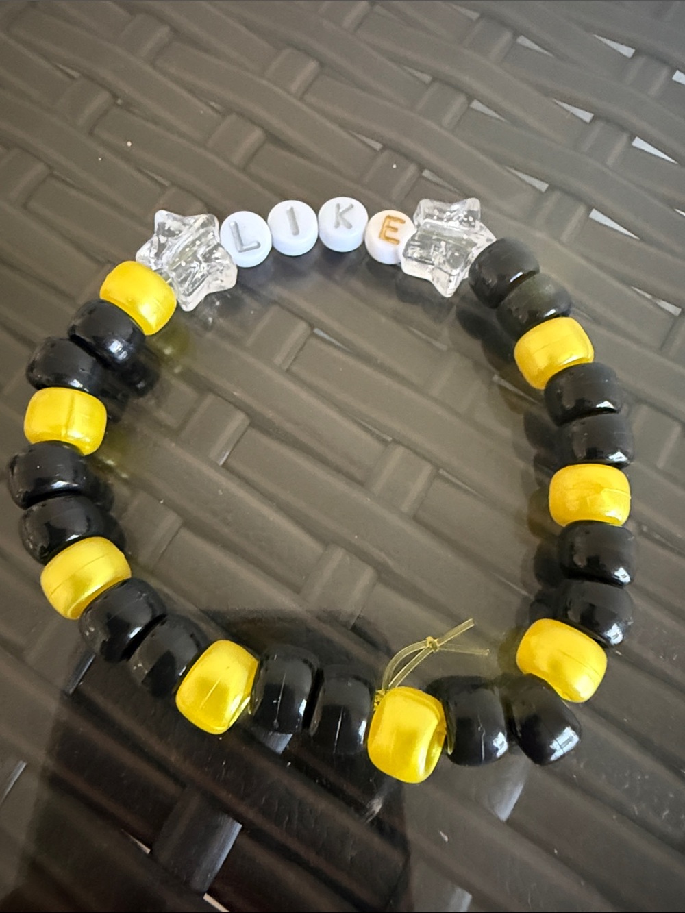Personalized Beaded Bracelet - Black & Yellow with 'LIKE' Letter Beads
